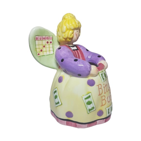 Vintage Pennies from Heaven Ceramic Piggy Bank Bingo Bucks Angel Coin Bank Games - Picture 4 of 6